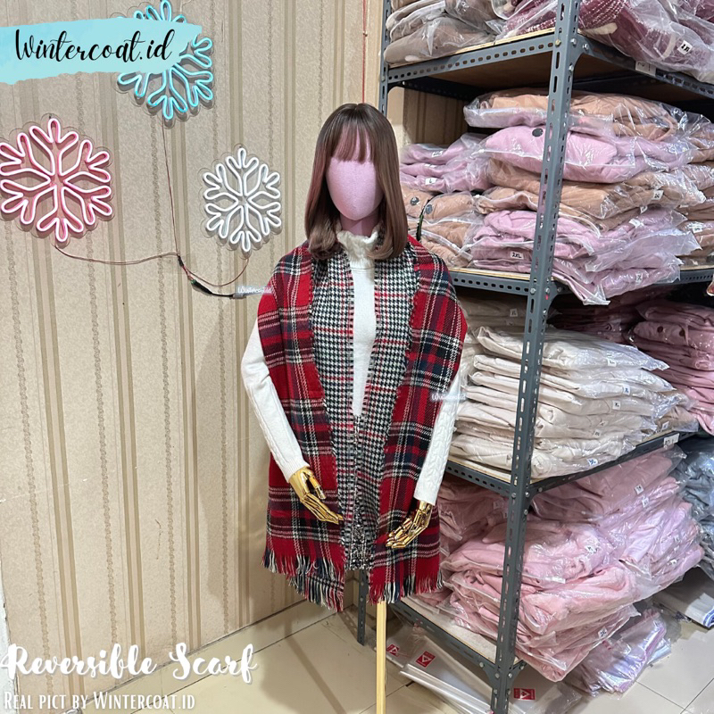 Scarf wanita pria import korean style plaid reversible pashmina syal hangat autumn musim dingin