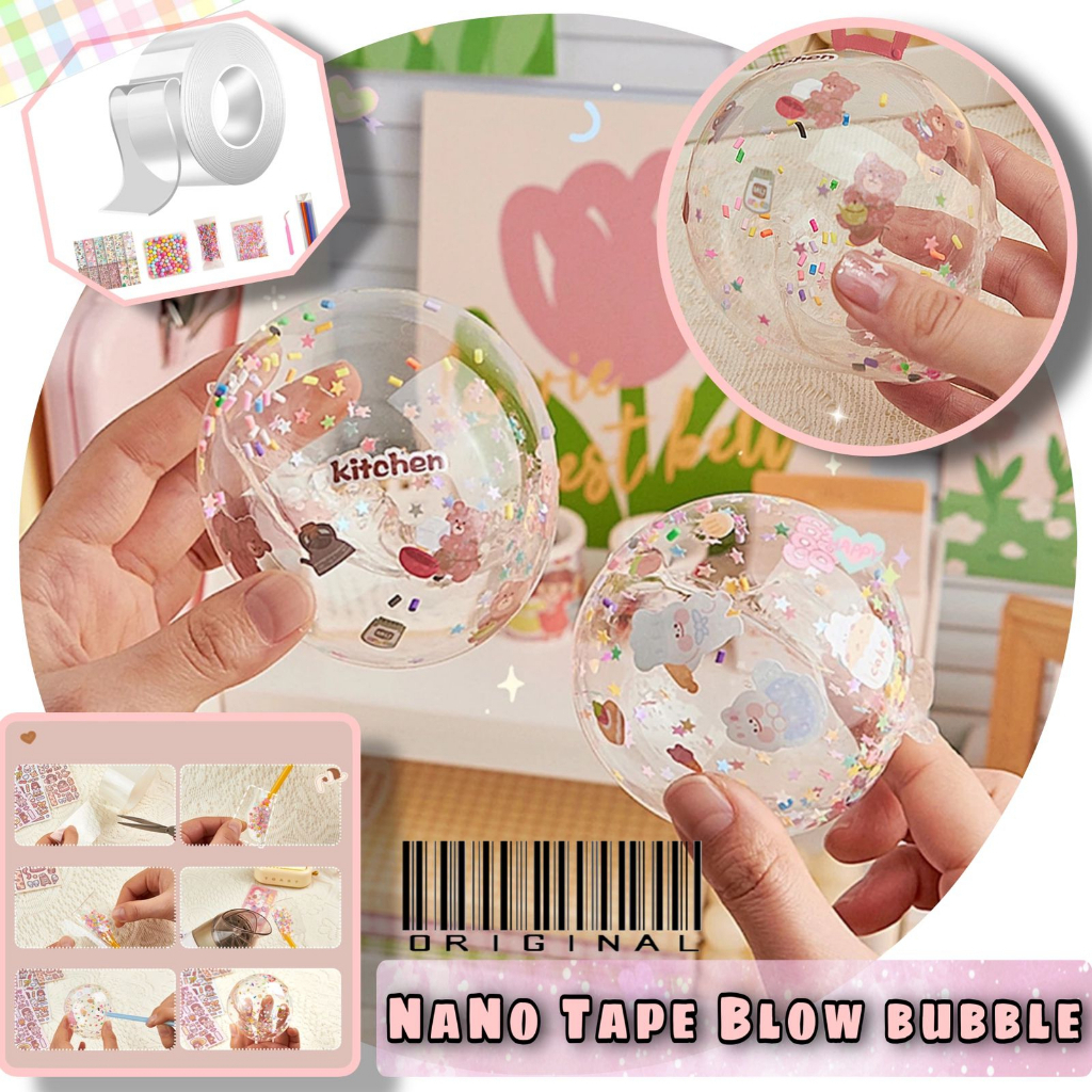 Nano tape blow bubble balon tiup original / viral / ada sticker dan manik2 nya