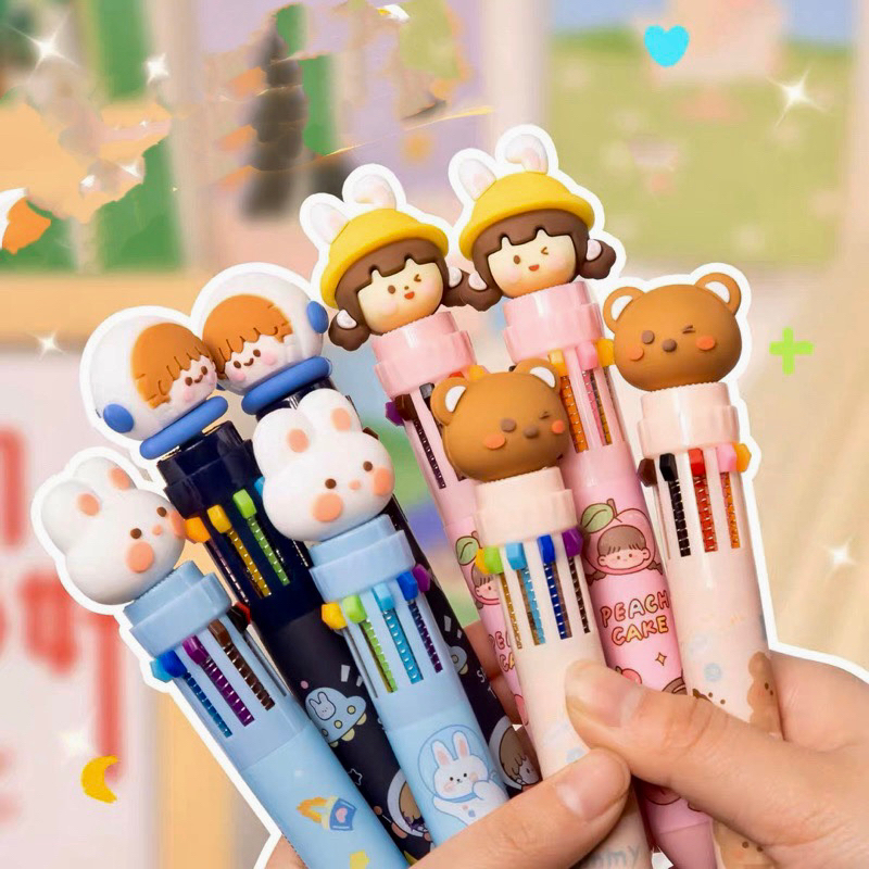 

BOLPOINT PEN 10 WARNA WARNI 3D CUTE THEME CARTOON BALLPOINT 10 COLORS PULPEN IMUT LUCU UNIK