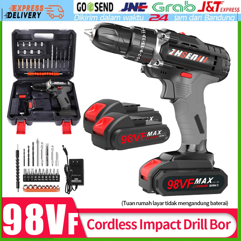 Bor Listrik Bor Tanpa kabel 98V Set Lengkap Mata Bor Cordless Drill Full Set Of Drill Bits Bor Mesin Elektrik Drill Set Reversible Mesin Bor Tangan Listrik