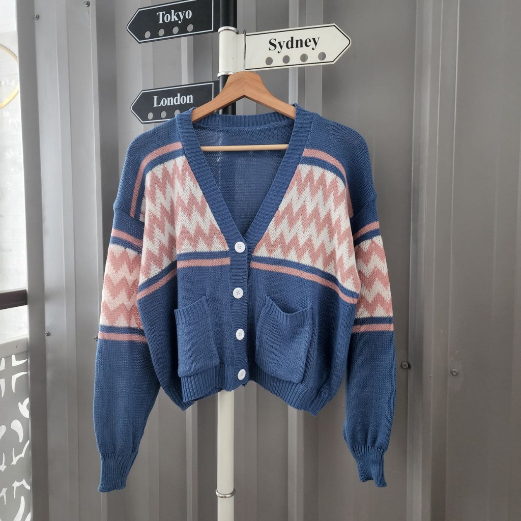 Cindy Zigzag Outer Knitwear Cardigan Korean Style