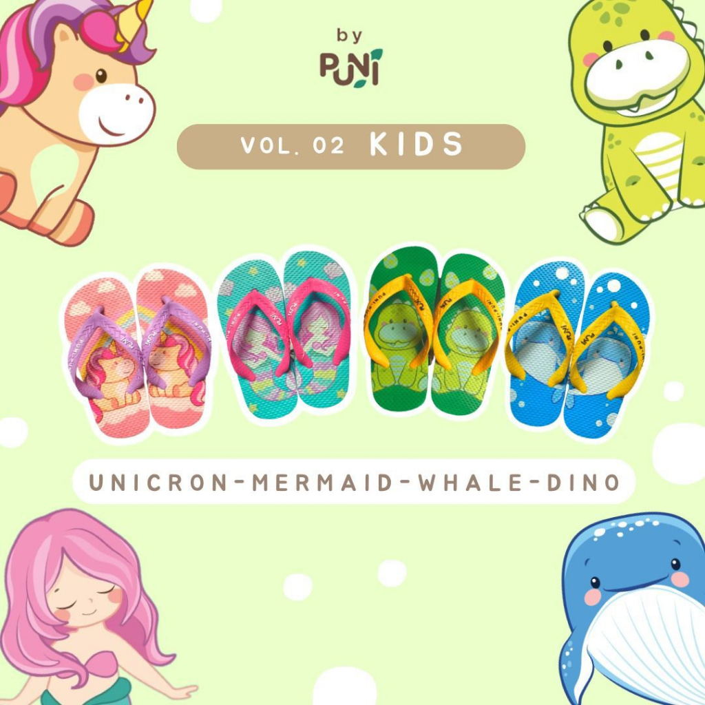 HNK Sandal Jepit Anak Perempuan Laki laki Unicorn Dino | Sandal PUNIPUNI