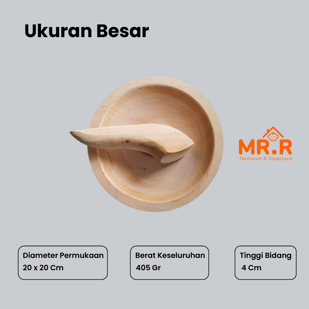 Ulekan Kayu Alat Tumbukan Bahan Makanan Cobek Kayu Mahony Premium