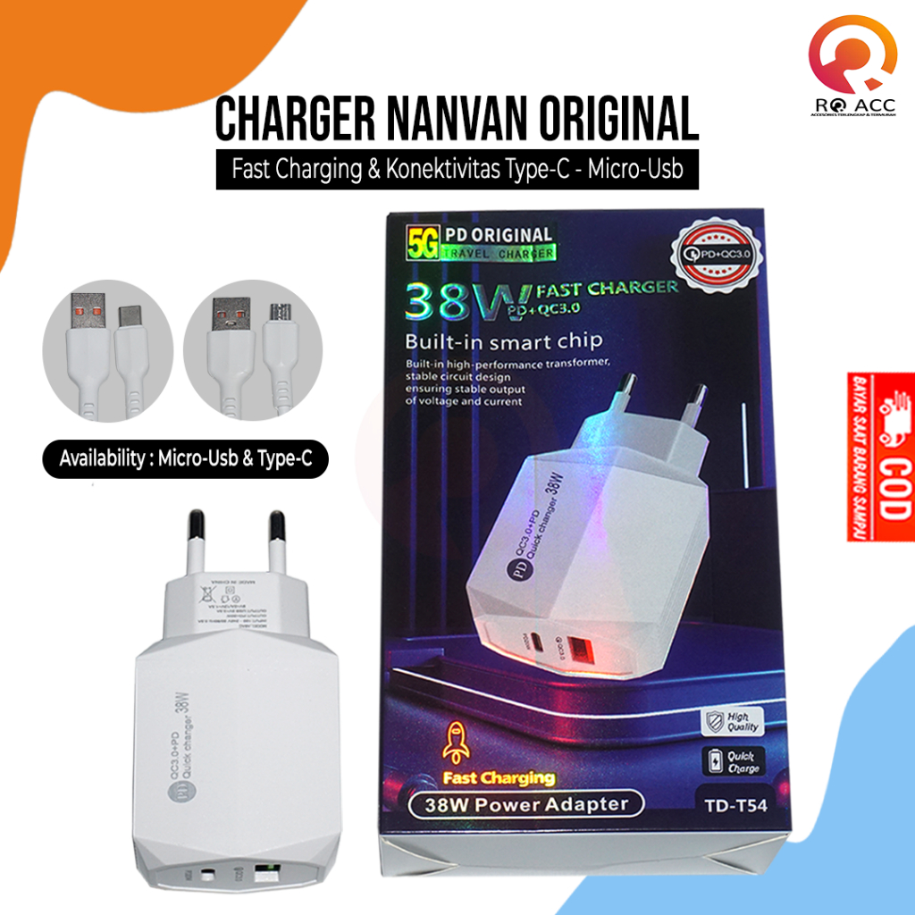 [RO ACC] NVN-T54 NANVAN CHARGER PD FAST CHARGING TYPE C / MICRO USB 38W