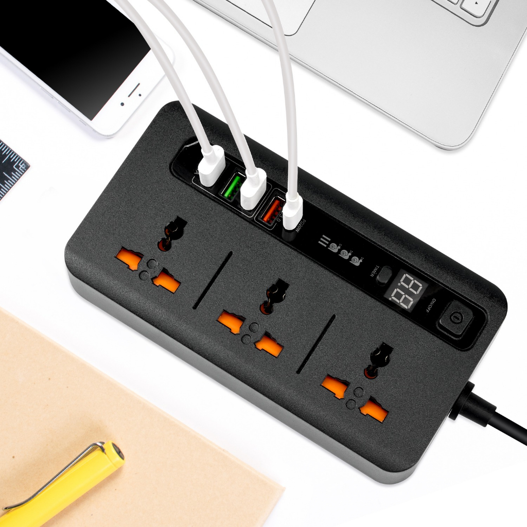 Power Socket usb Fast Charging Stop Kontak Charger Timer Digital Type C PD Fast Charger QualComm Multi Port International