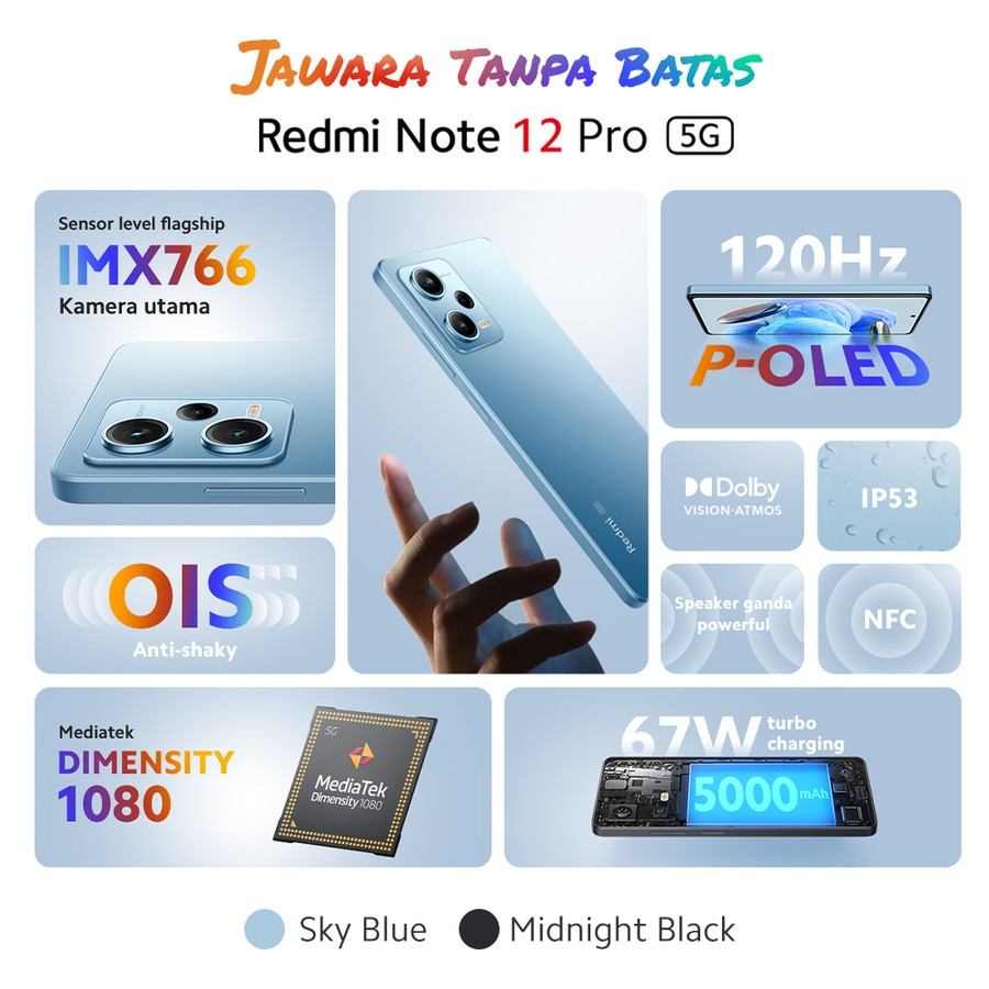 Xiaomi Redmi Note 12 Pro 5G Handphone Xiaomi Note 12 Pro 5G 8/256GB - Garansi Resmi