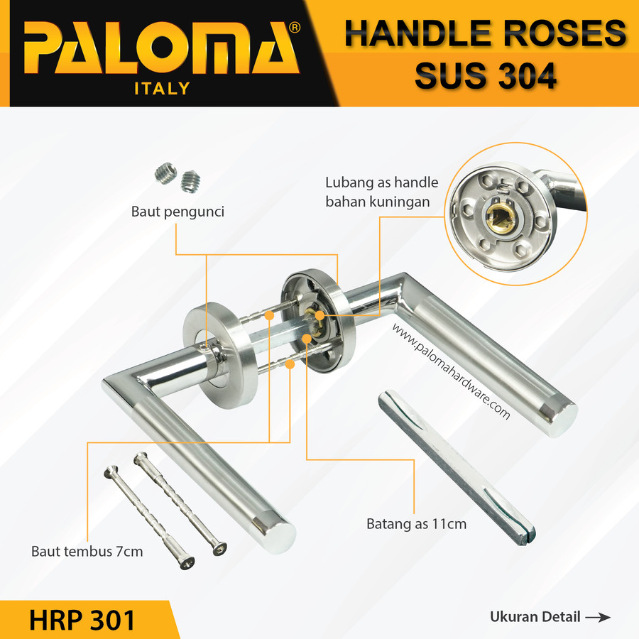 Handle Pintu Roses PALOMA HRP 301 LHT OLIVIA SS STAINLES STEEL SUS 304