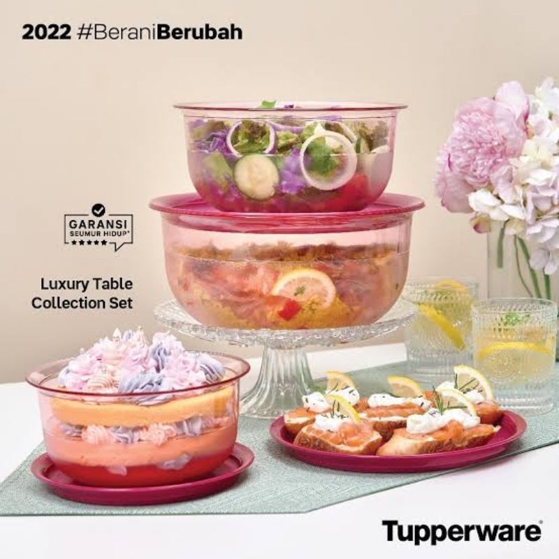 BUY 3 GET 5 - Tupperware Luxury Table Collection (5 Pcs) Food Serving Bowl Crystal With Cover Saji M