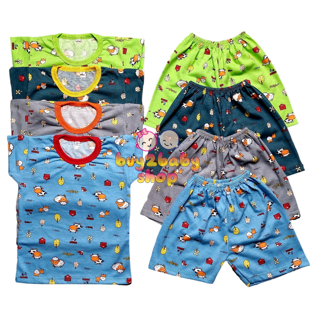 3 PCS Setelan bayi kaos pendek celana pendek full print motif Baby E 6-12 Bulan isi 1-3 Setelan