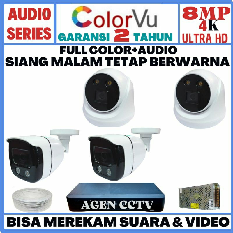 PAKET CCTV COLORVU 4 CHANNEL 4 KAMERA 8MP 4K 2560P ULTRA HD AUDIO