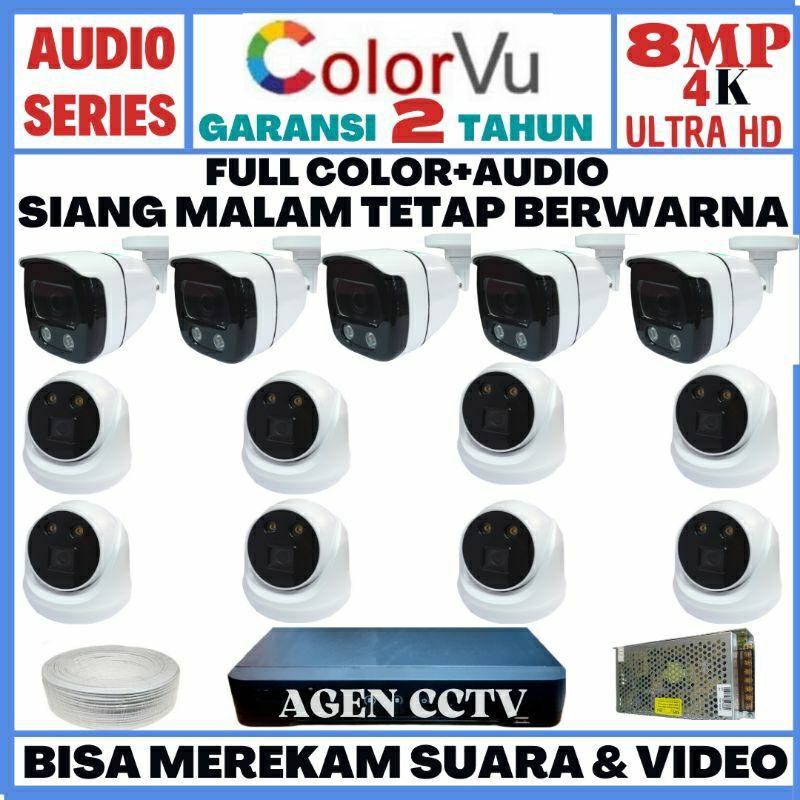 PAKET CCTV COLORVU 16 CHANNEL 13 KAMERA 8MP 4K ULTRA HD 2560P AUDIO