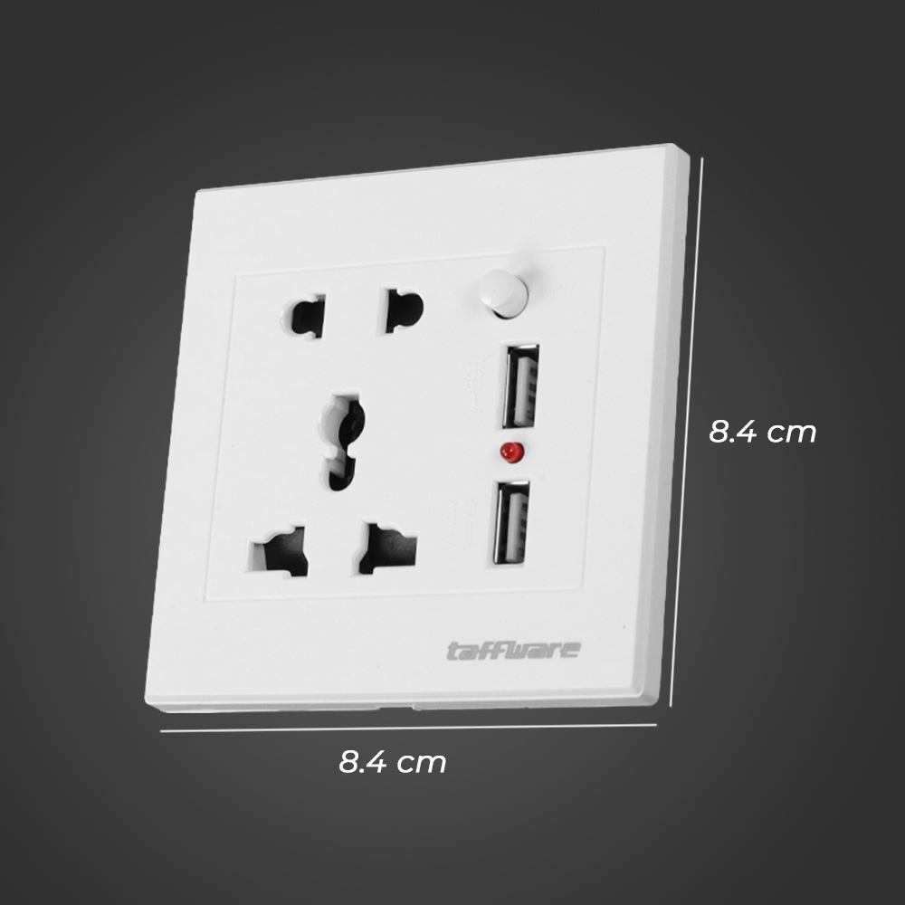 Taffware Stop Kontak Universal UK EU US 2 Port USB On Off Switch - LC-19