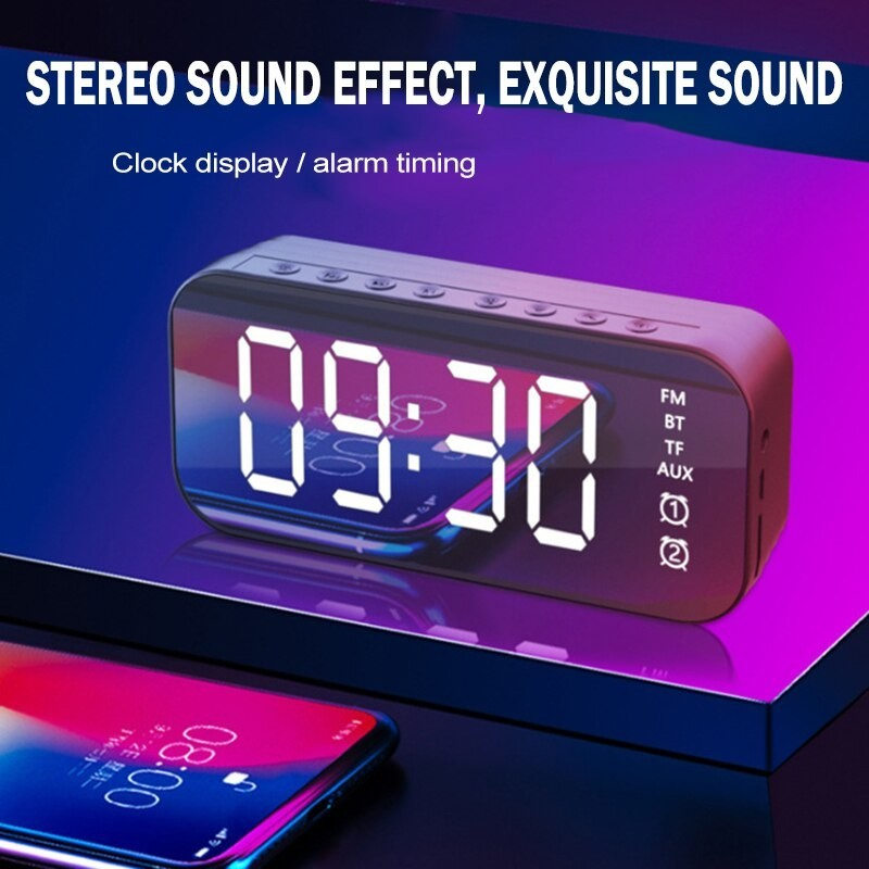 Speaker Bluetooth A18 LED Clock Alarm Mirror Wireless 3D