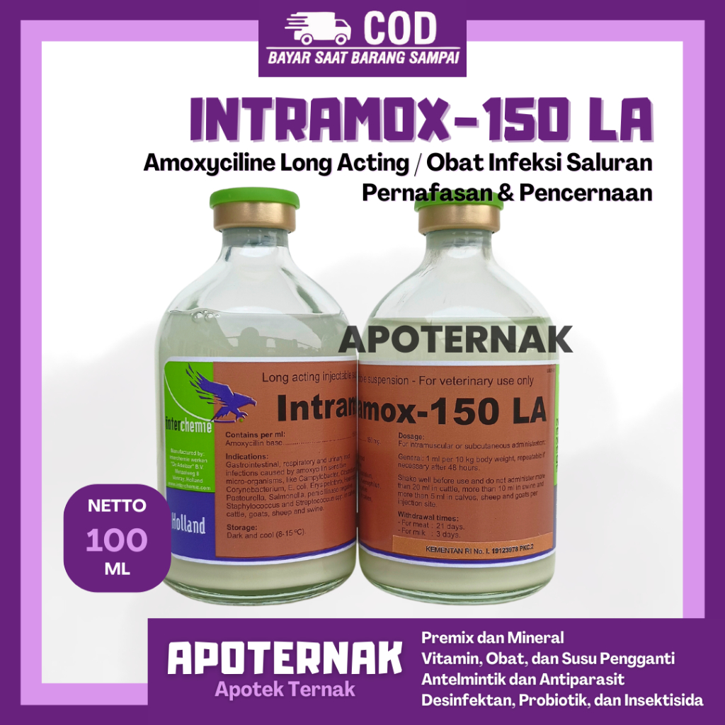 INTRAMOX 150 LA 100 ml | Obat Antibiotik Hewan Long Acting | Like SK Amox LA Longamox Betamox