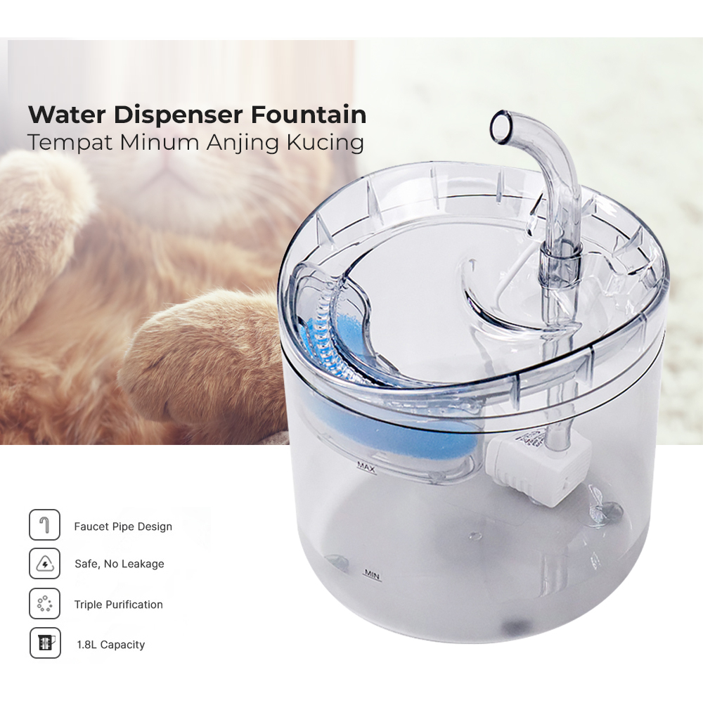 Water Dispenser Fountain Tempat Minum Anjing Kucing - WF060 - Transparent