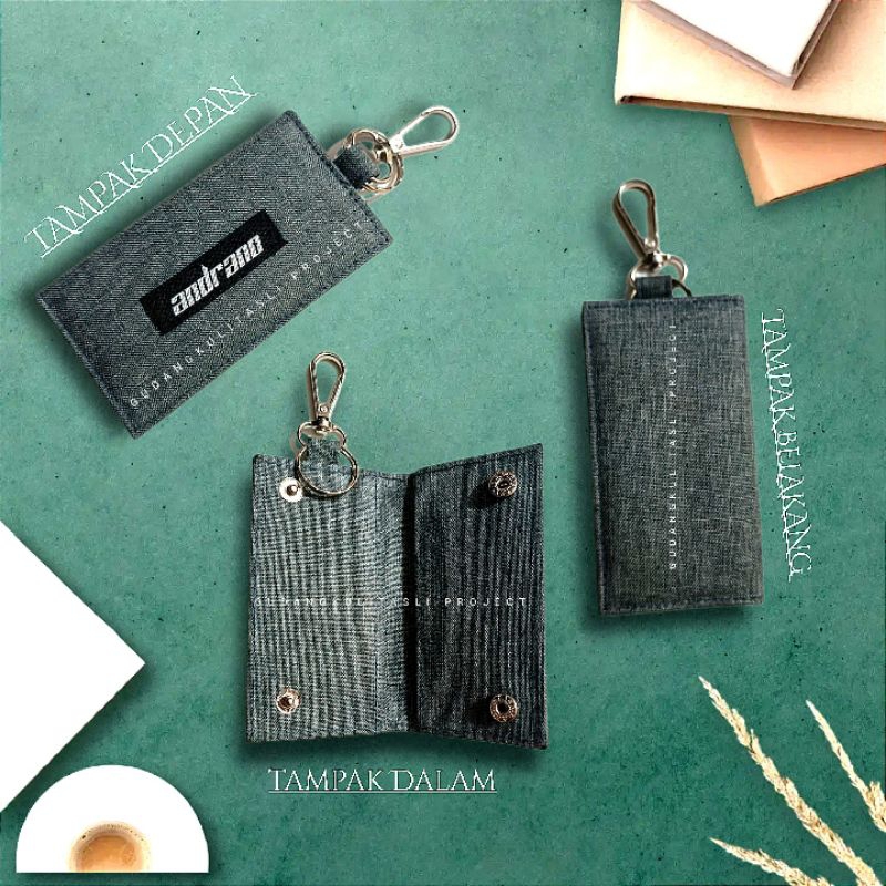 Dompet STNK Mobil Motor Bahan Kanvas E-Toll Gantungan Kunci Polos