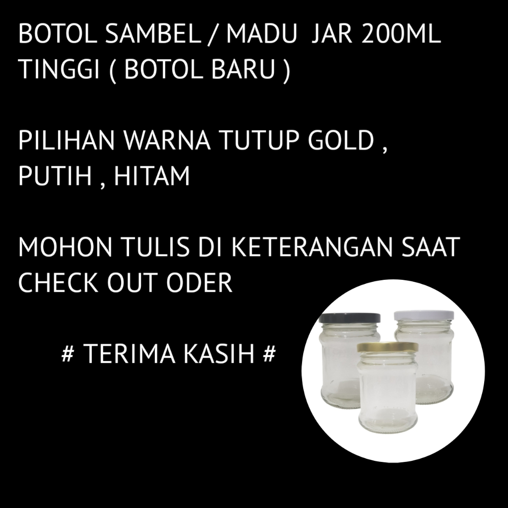 200ML TINGGI    BOTOL KACA 200 ML  [BOTOL BARU ] + TUTUP SENG  baru Botol Jar KacA 200 ML / BOTOL SILINDER BULAT TOPLES  KACA 200 ML / BOTOL SAMBEL KACA  BOTOL BARU !!