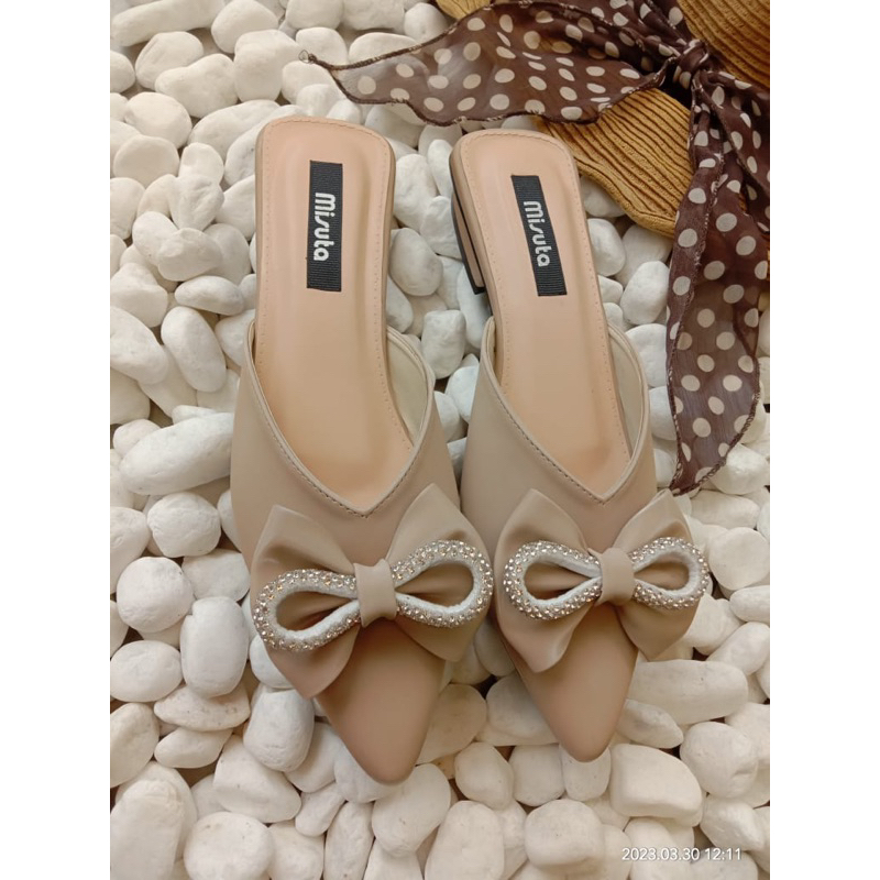 Misuta slip on sandal kode fiteri pita heels 2 cm