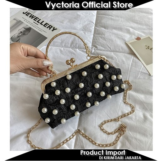 (COD) Vyctoria VOS0526 Tas Handbag Pesta Mutiara Import Wanita Elegan JT0526 0526