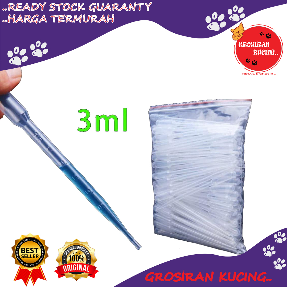 Pipet Transfer Plastik 3mm / 3cc Pipet Tetes Suap Susu Makan Hewan Kucing Anjing