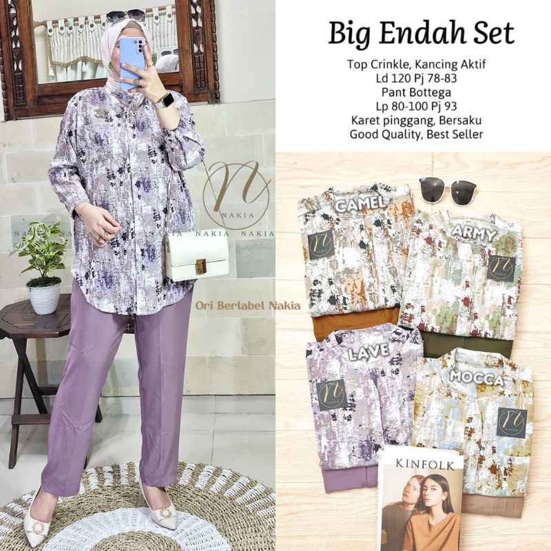 SETELAN KEMEJA BLOUSE DEWASA CEWEK OVERSIZE BAHAN CRINKLE CELANA KULOT BAHAN BOTTEGA BIG ENDAH SET B