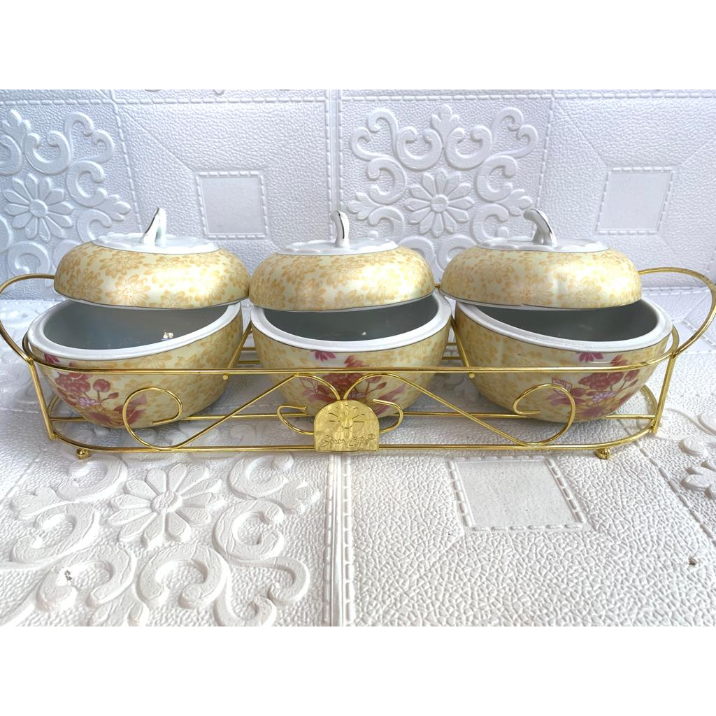 Sunlife Toples Permen Keramik Premium Dengan Rak 3Pcs (Toples Lebaran)