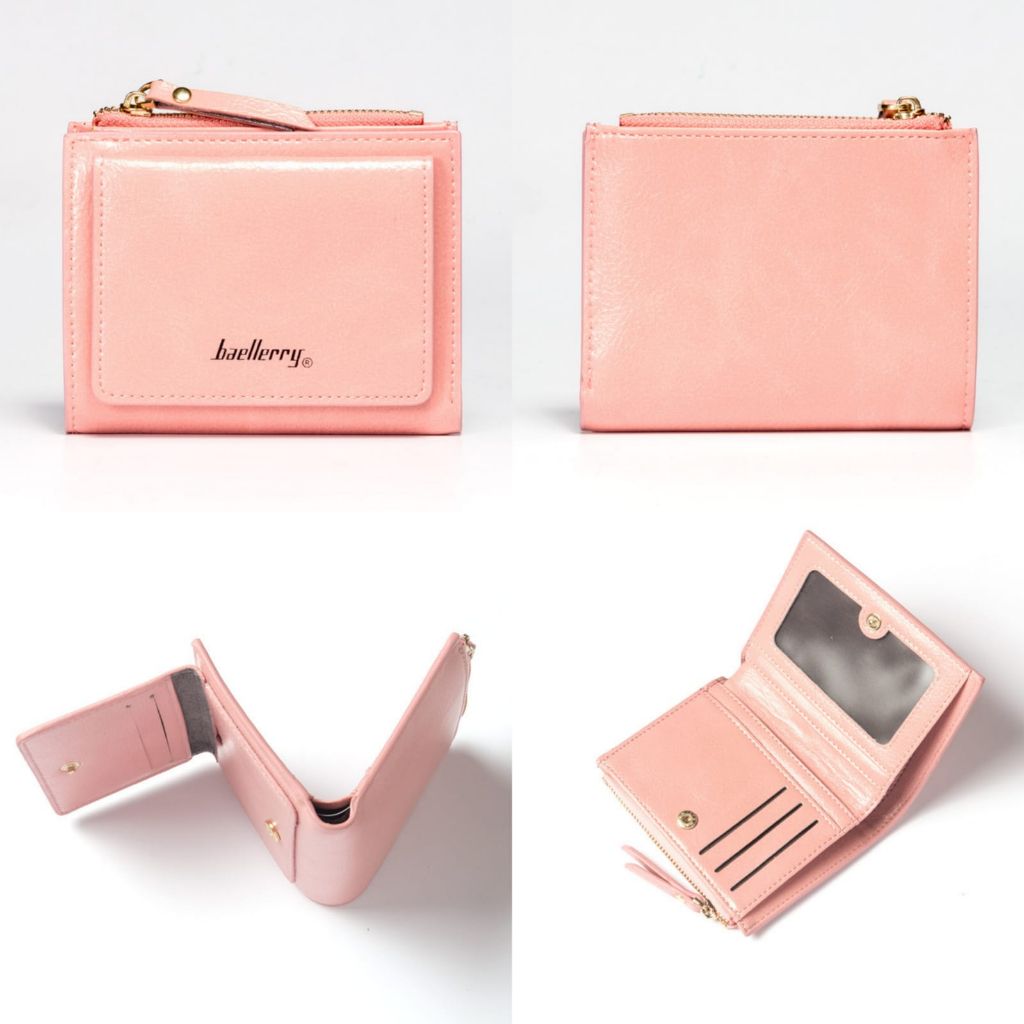 DOMPET LIPAT WANITA REMAJA KEKINIAN BAELLERRY ORIGINAL IMPORT KULIT PINK LUCU BARBARA MINI SIMPLE BRANDED MURAH PREMIUM WA677P3 KOREA CEWEK SLOT KARTU KECIL RESLETING UANG KOIN