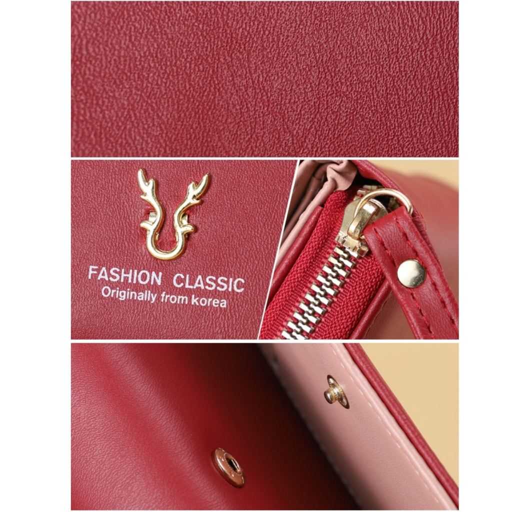 DOMPET LIPAT WANITA MINI IMPORT PREMIUM KULIT MERAH PALMEY ORI KECIL WA679R1 CEWEK KOREA REMAJA SLOT KARTU PENDEK LUCU RESLETING UANG KOIN KERTAS SIMPLE KEKINIAN FASHION BRANDED BATAM