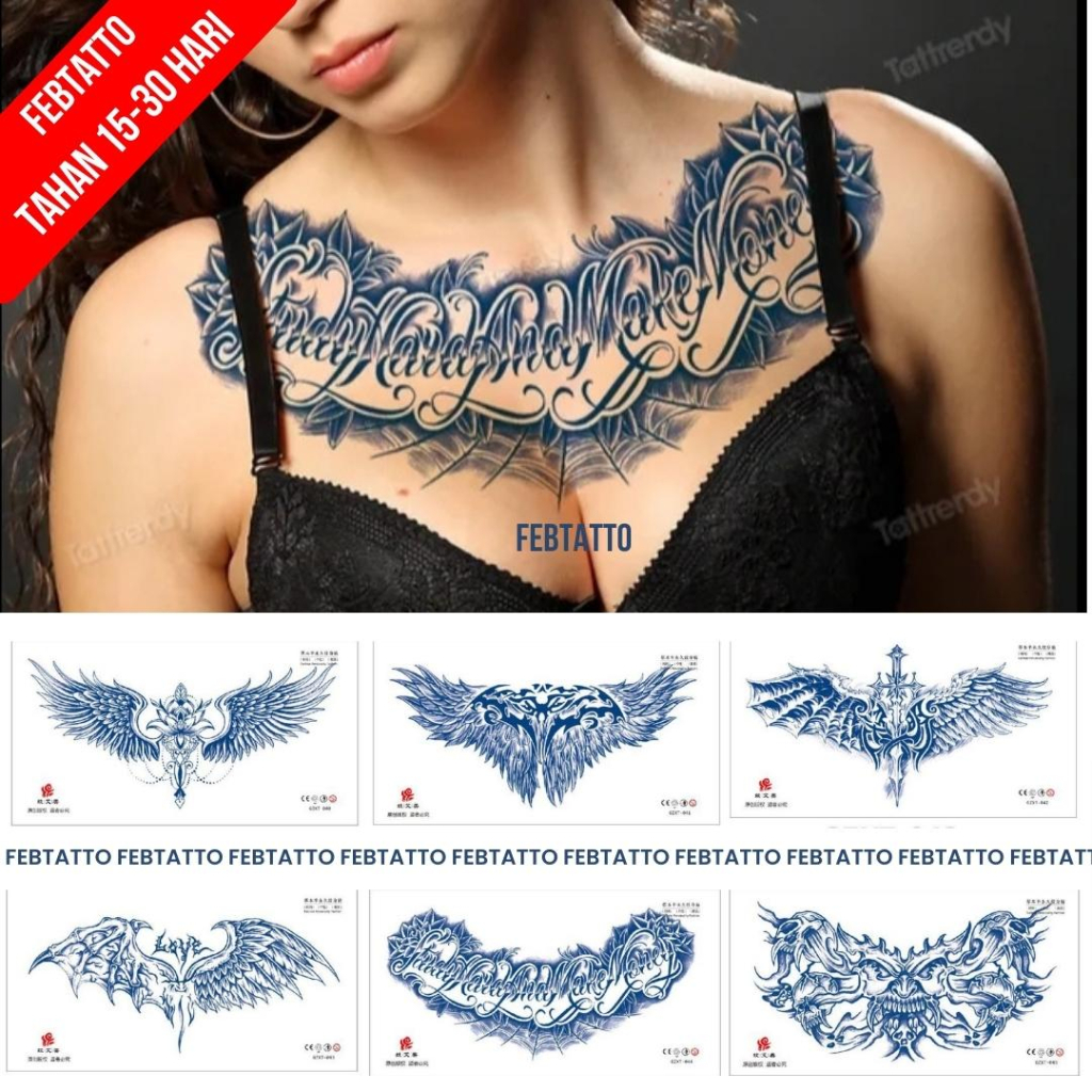 Tato Temporer Ukuran 28cm x 15cm Motif Tulisan Tribal GZXT 044 Tato Lengan Tato Dada Tato Tangan Tat