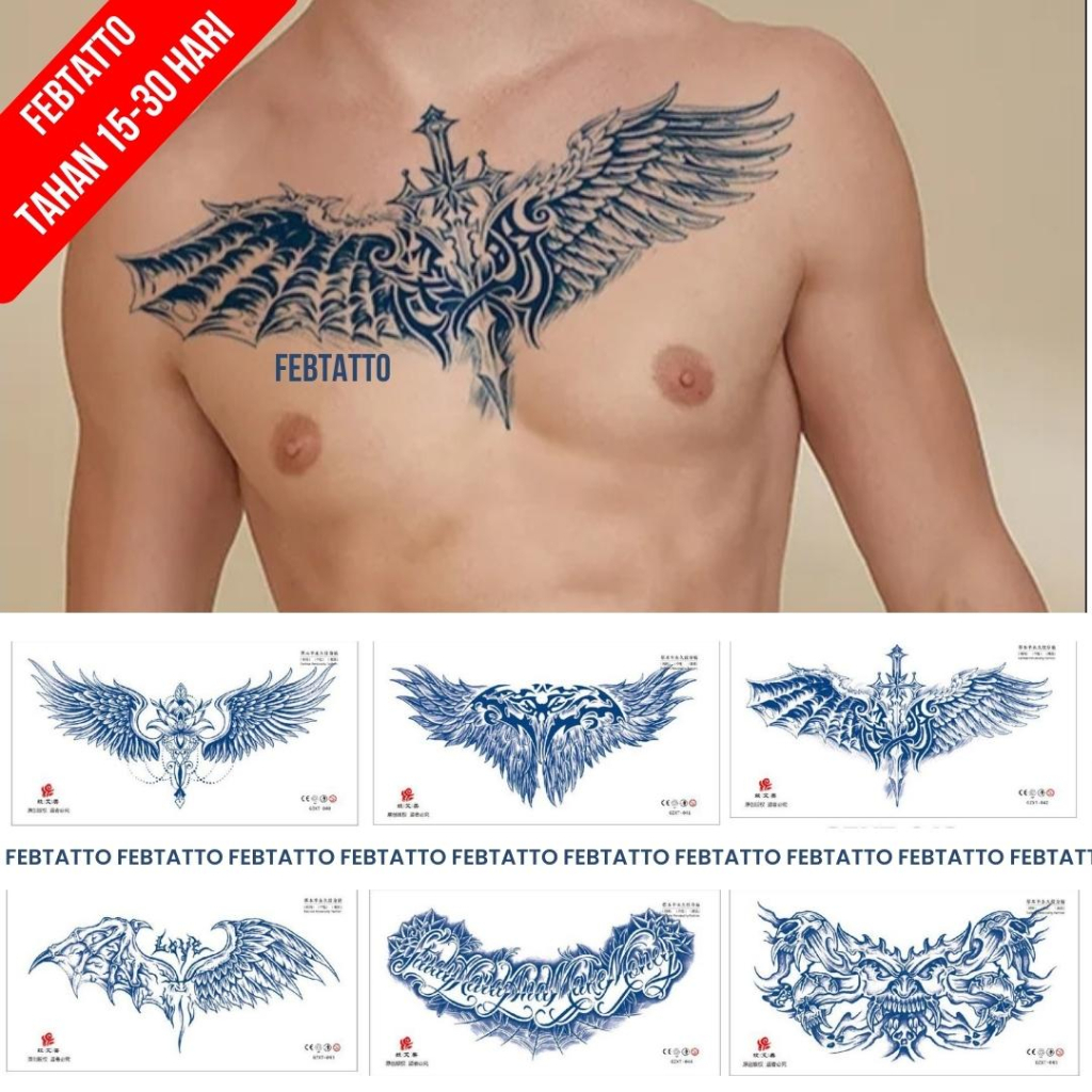 Tato Temporer Ukuran 28cm x 15cm Motif Pedang Sayap GZXT 042 Tato Lengan Tato Dada Tato Tangan Tato 