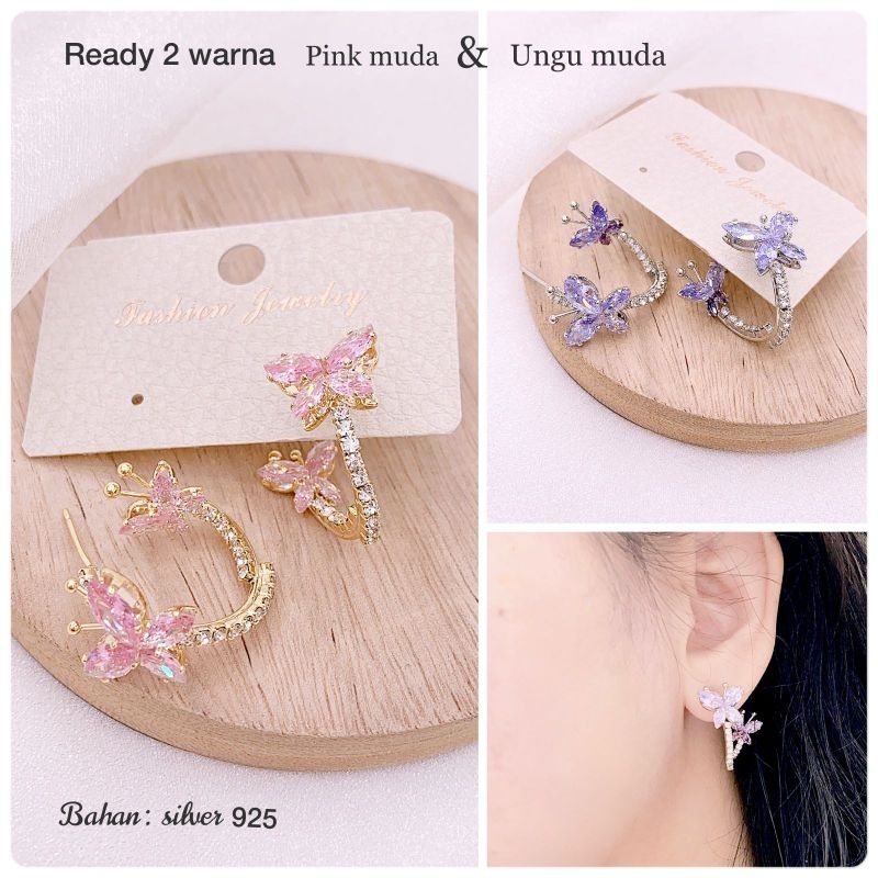 Anting Silver925 perak platgold Motif kupu kupu anting zircone anting silver925 perak mata tanam Anti karat anti alergi Premium Quality anti karat anti alergi T-01