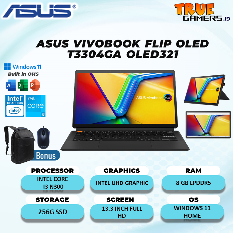 Laptop Asus Vivobook FLIP OLED T3304GA TOUCH intel I3 N300 8GB 256SSD W11+OHS 13.3 FHD