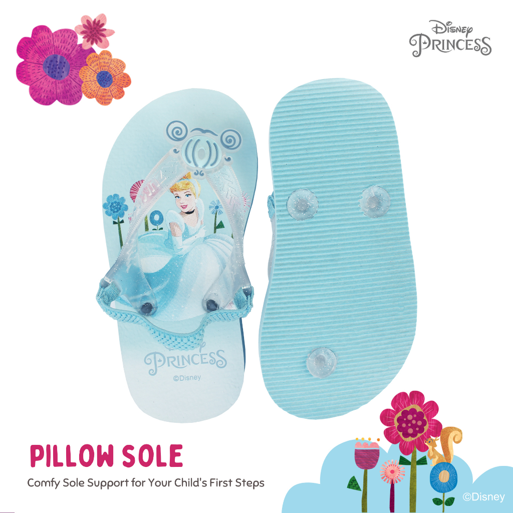 Zuma Baby x Disney Princess Cinderella Blue, Sandal Jepit Bayi Karet Tali Belakang, Biru Muda