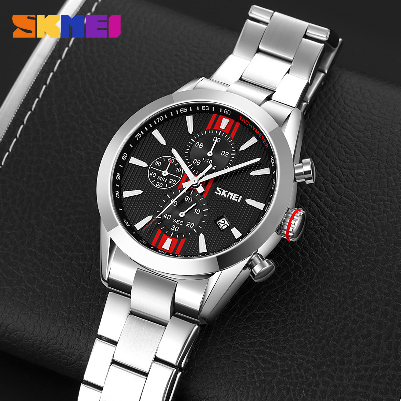 SKMEI 9302 Jam Tangan Pria Analog Chronograph Tali Stainless Steel WATCHKITE WKOS