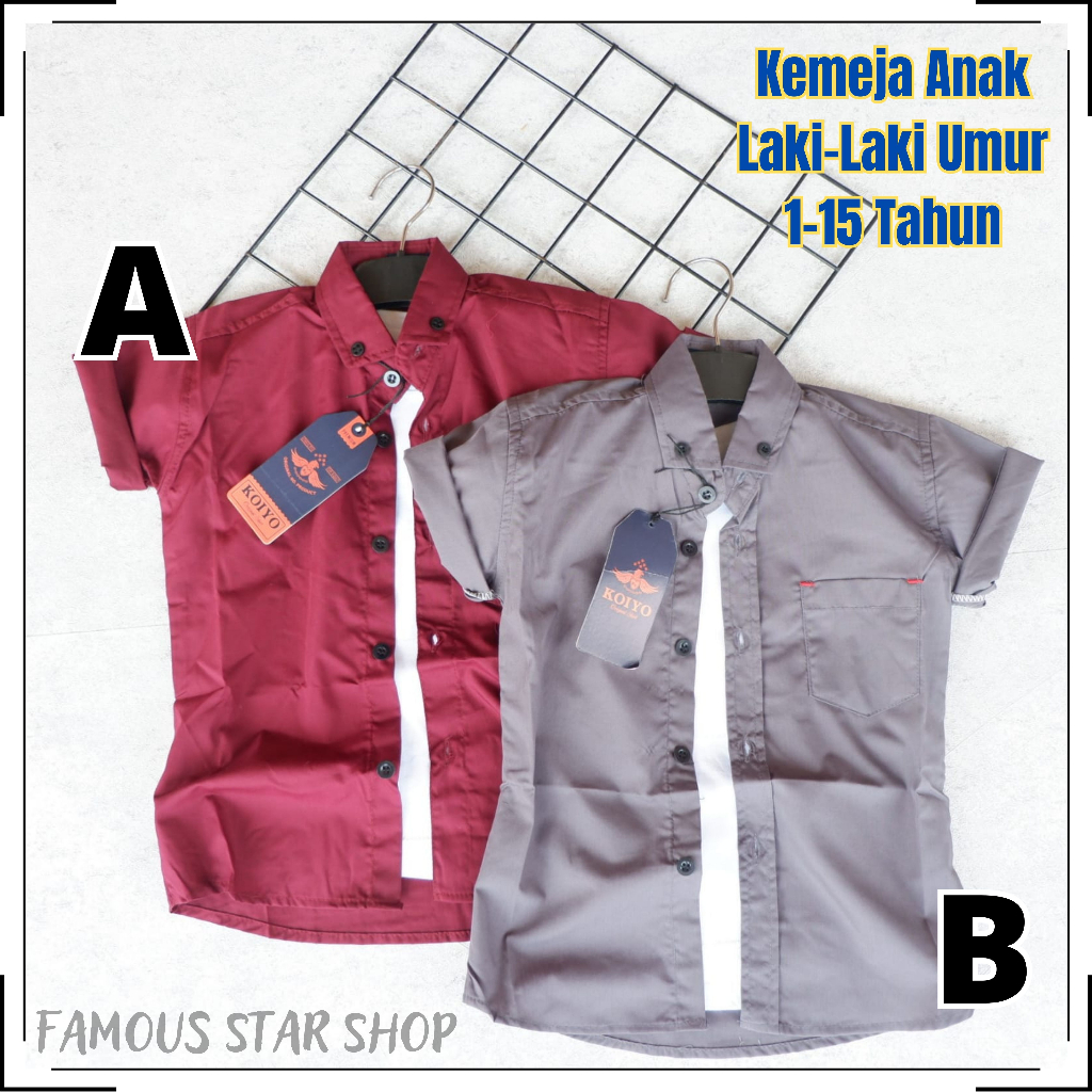 Kemeja Polos Anak Pria Lengan Pendek Berkualitas Termurah Keren Usia 1-15 Tahun | Kemeja Anak Laki-Laki Kemeja Distro Umur 1-15 Tahun Bahan Mat Cutton Warna polos | FMS
