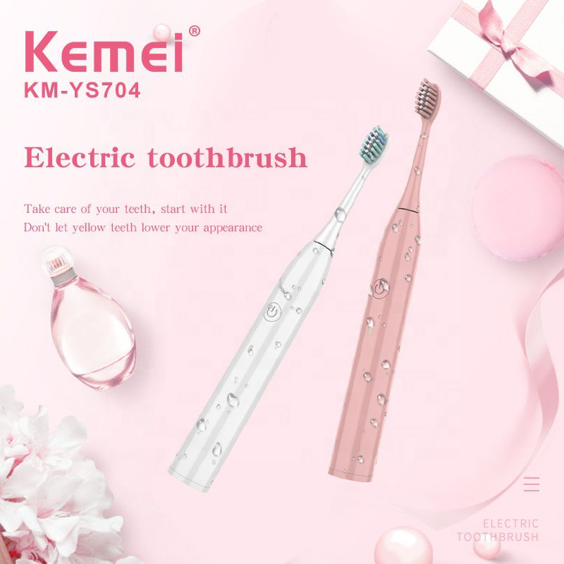 Kemei Sonic Sikat Gigi Listrik Elektrik Nirkabel USB Isi Ulang IPX7 Sikat Gigi Otomatis Ultrasonik DuPont Rambut dengan Basis Pengisi Daya KM YS 704