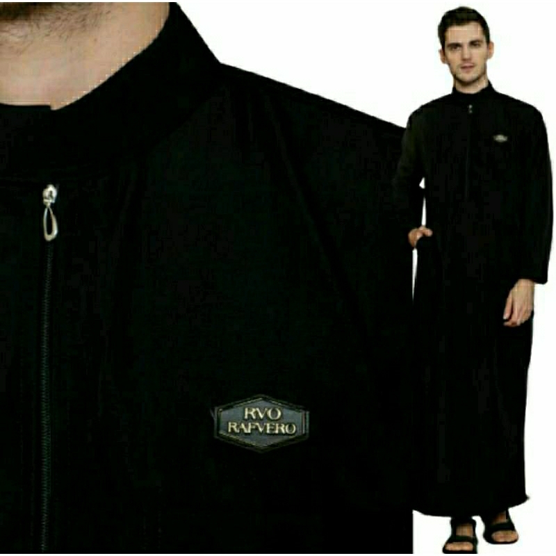 Baju Jubah Pria Model Arab Saudi Polos Modern Slimfit Original Lengan Panjang Berkerah Warna Hitam P