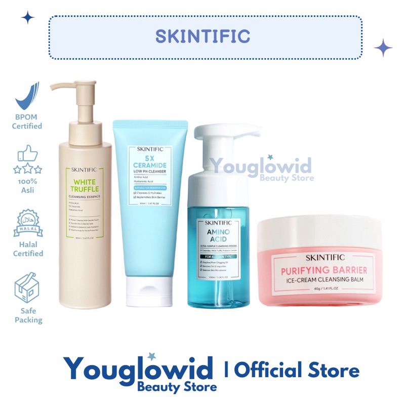 SKINTIFIC - Amino Acid Ultra Gentle Cleansing Mousse | 5X Ceramide Low pH Cleanser | White Truffle Cleansing Essence Cleanser | Purifying Barrier Ice Cream Cleansing Balm Make Up Remover | Sabun Cuci Muka Pembersih Makeup Wajah Cosmetics Oil Cleanser