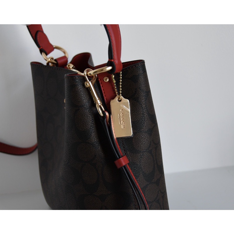 Coach Small Town Bucket Brown Red Stripe (2312)