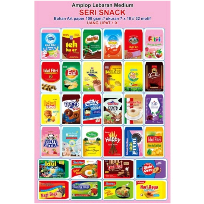 

AMPLOP IDUL FITRI UKURAN M / ANGPAO LEBARAN IDUL FITRI MOTIF SNACK ISI 8