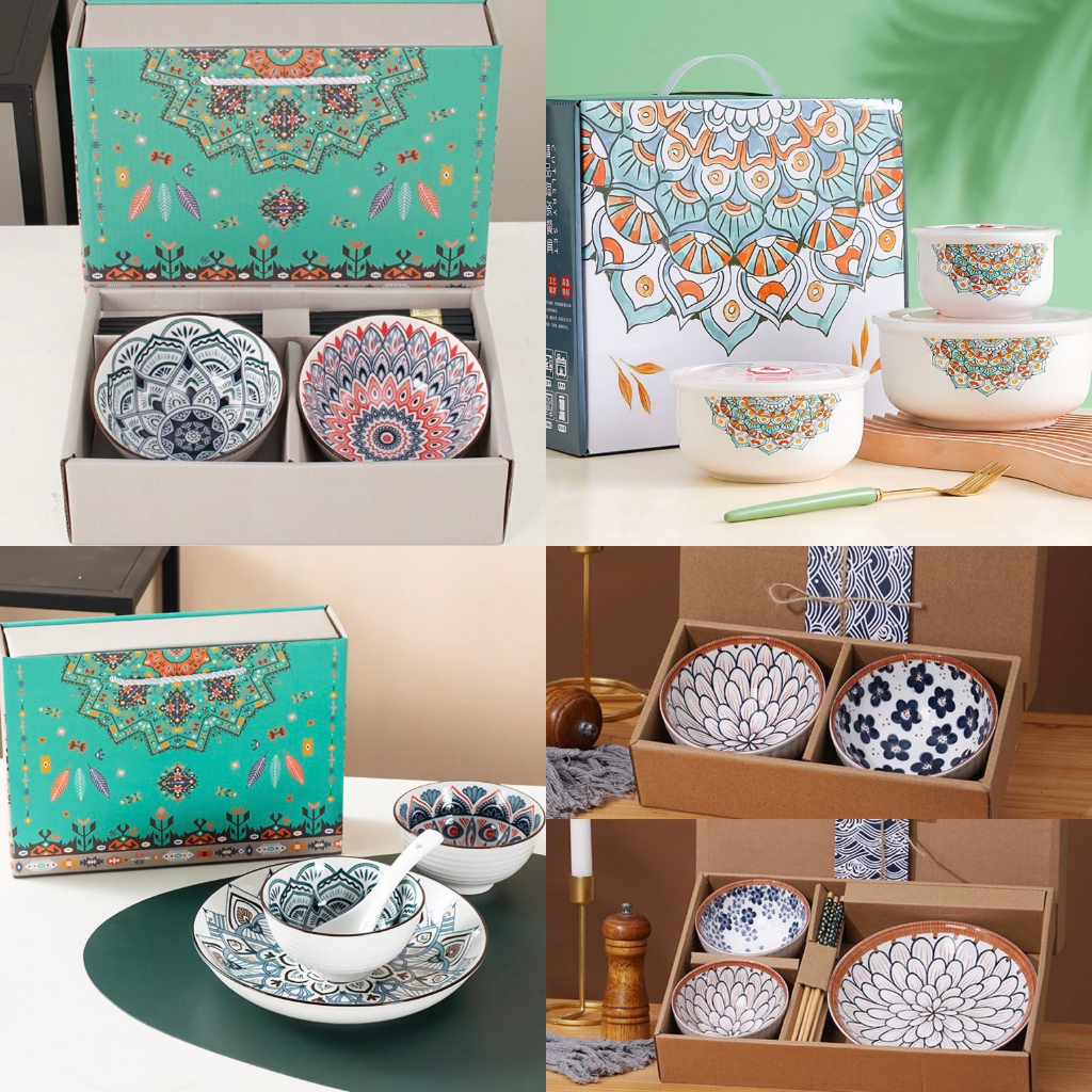 Set Mangkok dan Piring isi 2 Hampers Lebaran Gift Ramadhan Kado Parcel Bowl and Plate Bohemian and Japanese style