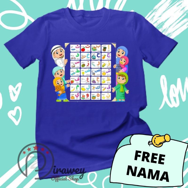 Kaos Anak, Huruf Hijaiyah, Custome, akualitas distro