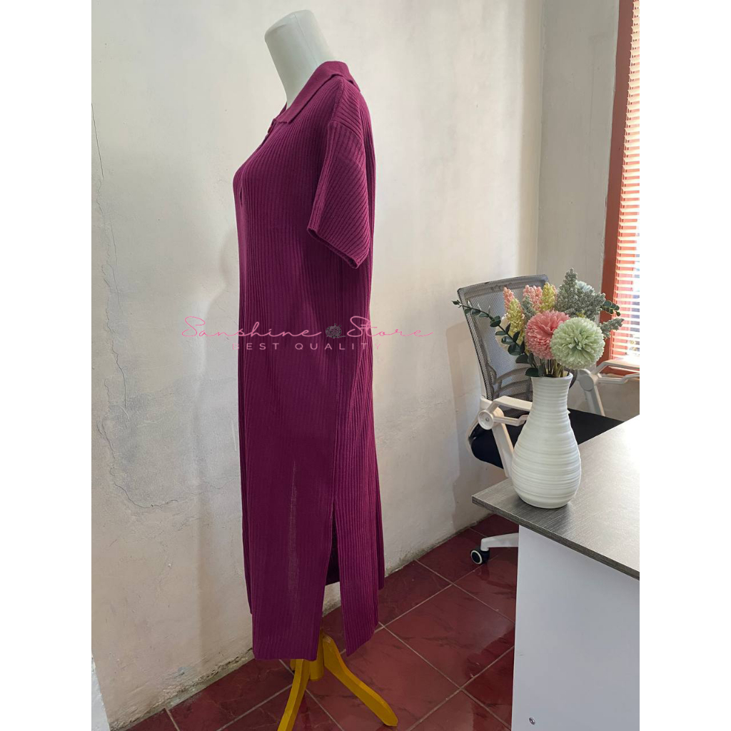 Midi Dress Busui Rajut Tunik Tangan Pendek Kancing