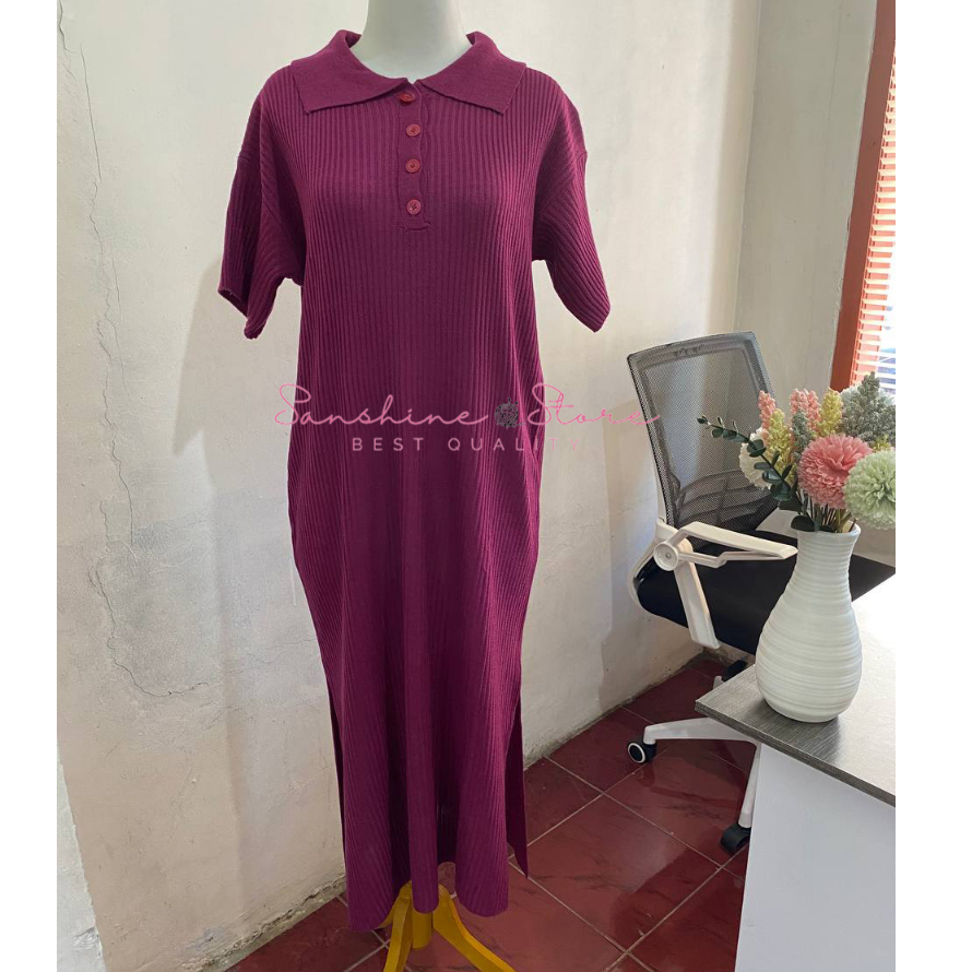 Midi Dress Busui Rajut Tunik Tangan Pendek Kancing