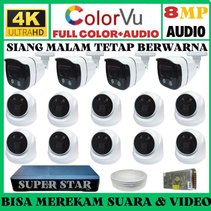 PAKET CCTV COLORVU 16 CHANNEL 14 KAMERA 8MP 4K ULTRA HD 2560P (AUDIO)