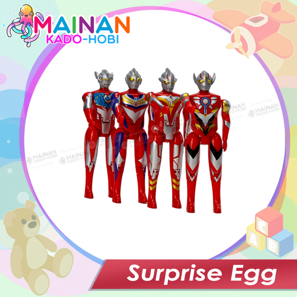 KOLEKSI MAINAN MOTORIK ANAK SURPRISE EGG TELUR KARAKTER SUPERHERO ULTRAMAN