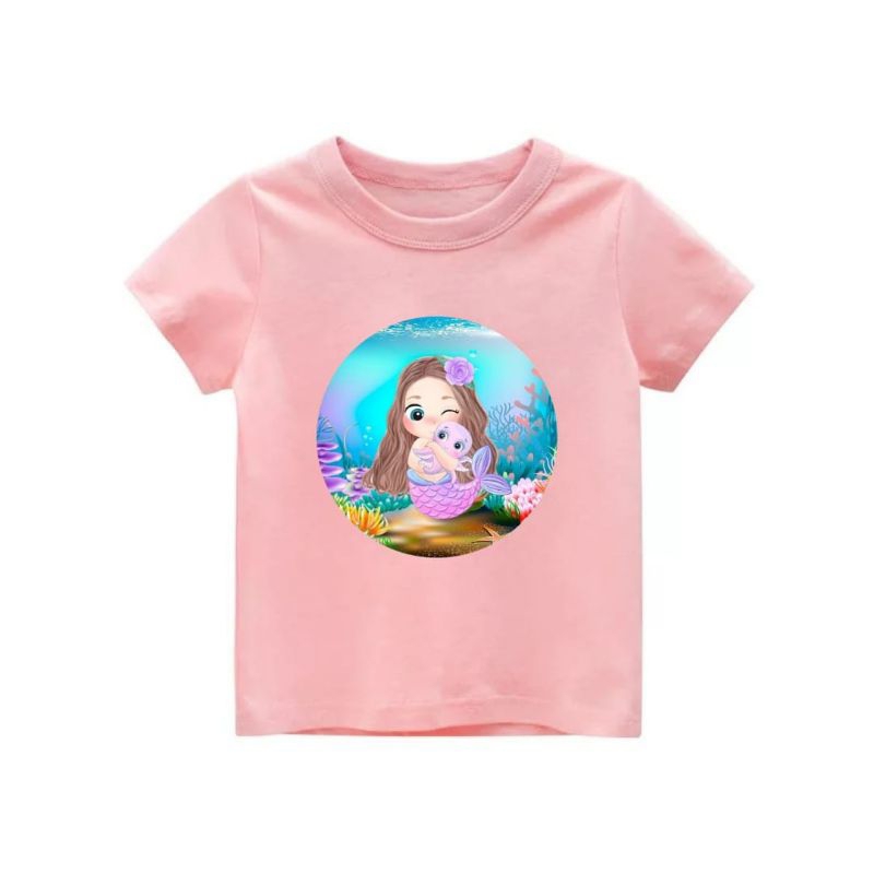 kaos anak perempuan motif putri duyung 3d