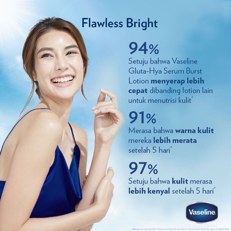 ( 330ML ) VASELINE Healthy Bright​ Gluta Hya Niacinamide Serum UV Lotion Flawless Bright - Dewy Radiance - Overnight 330Ml