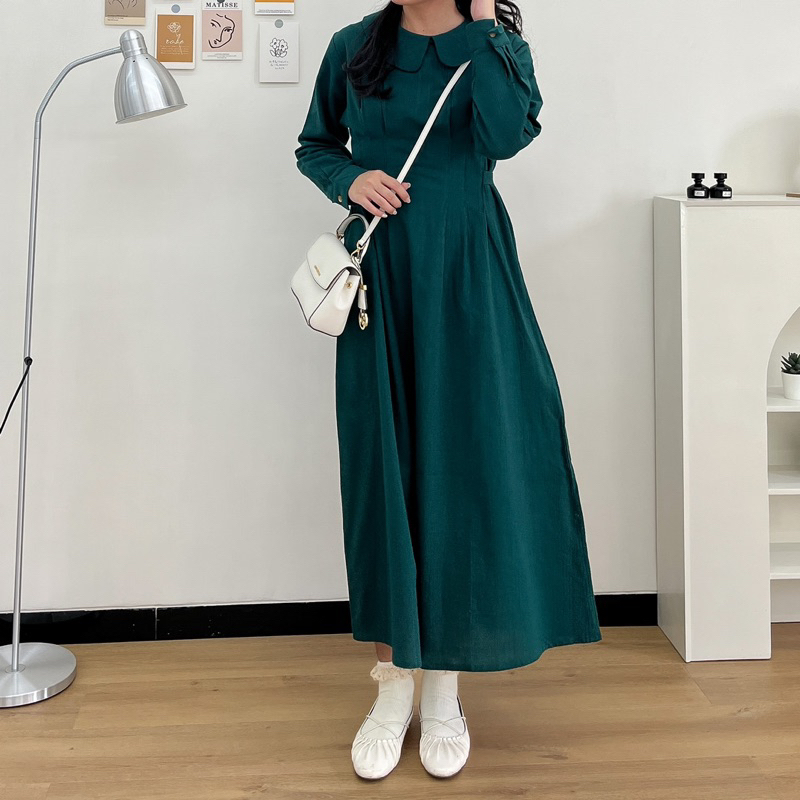 JI-HYUN MIDI DRESS | dress model korea berbahan linen | midi dress bahan linen | baju lebaran