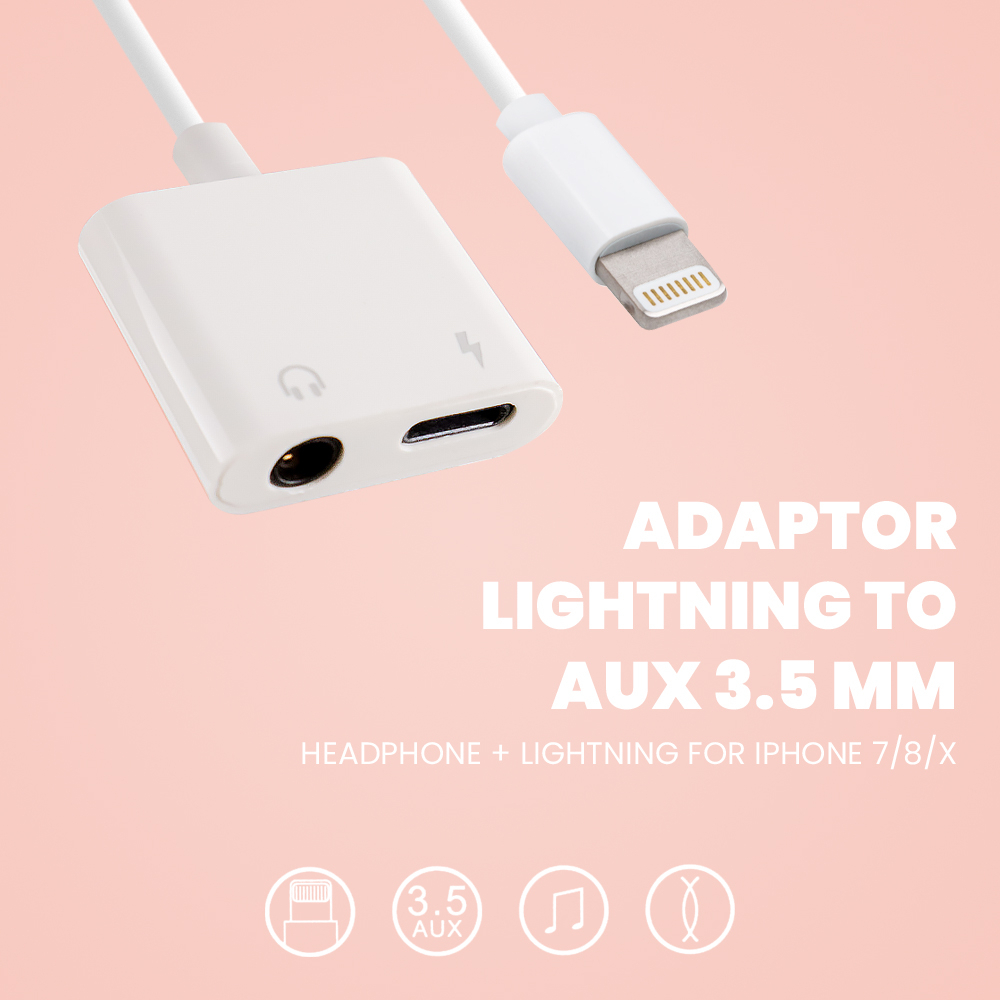 Adaptor Lightning to AUX 3.5 mm Headphone &amp; Lightning for iPhone 7 - MH030 - White